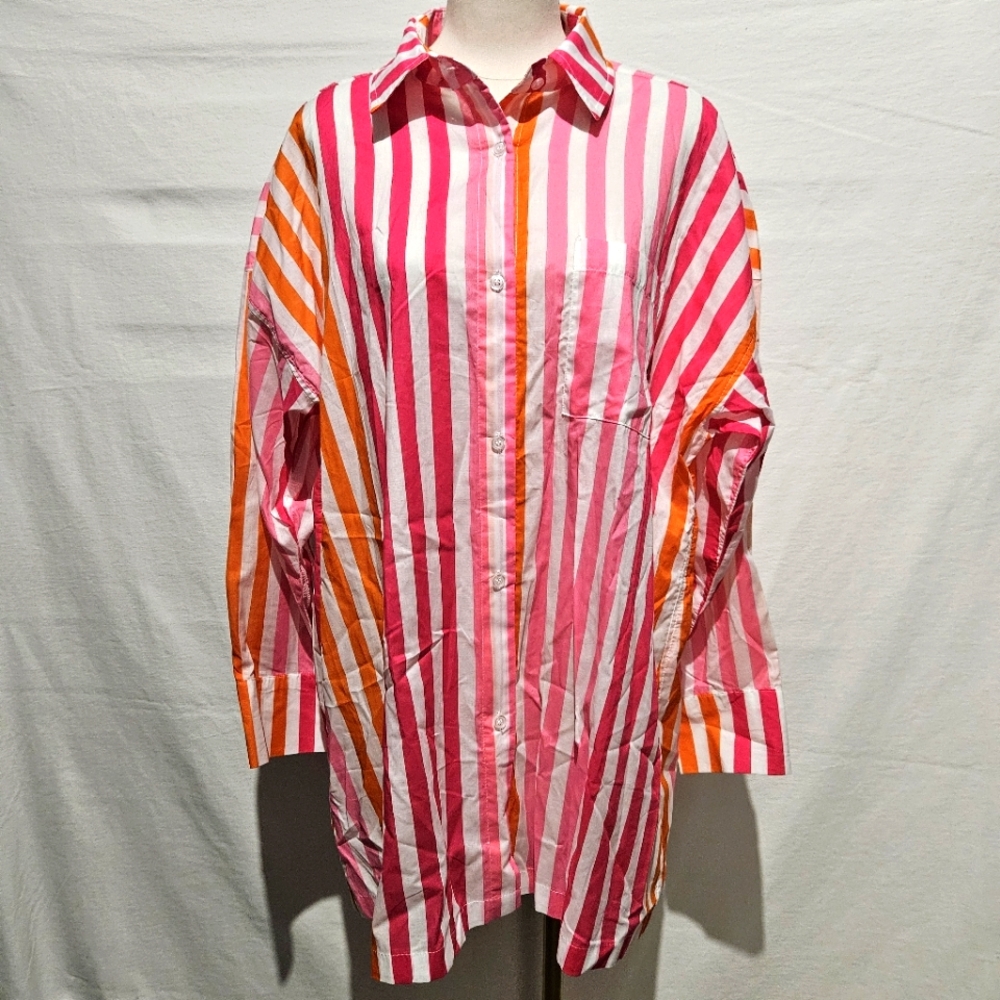 Anthropologie BeachRiot Alexa Striped Button Shirt Dress Swim Cover Sz L/XL NWOT